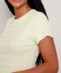 Pijama-Feminino-Canelado-Listrado-com-Frufru-Manga-Curta-Amarelo-9973675-Amarelo_5