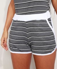 Pijama-Feminino-Canelado-Listrado-com-Bolsos-Manga-Curta-Cinza-Mescla-Escuro-9973673-Cinza_Mescla_Escuro_3