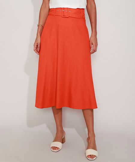 Saia-Feminina-Midi-com-Cinto-Laranja-9948952-Laranja_1