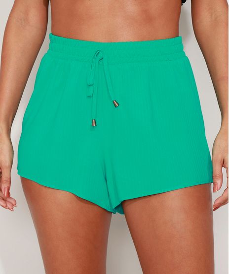 Short-de-Praia-Feminino-Cintura-Alta-Maquinetado-Verde-9965717-Verde_1