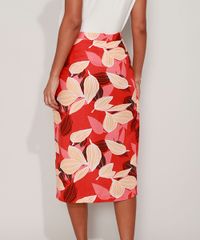 Saia-Feminina-Midi-Estampada-de-Folhagem-com-No-Vermelha-9947881-Vermelho_2