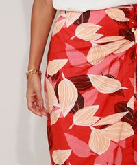 Saia-Feminina-Midi-Estampada-de-Folhagem-com-No-Vermelha-9947881-Vermelho_4