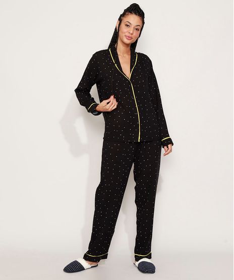 Pijama-Feminino-Camisa-Estampado-Mini-Print-com-Vivo-Contrastante-Manga-Longa-Preto-2-9966953-Preto_2_1