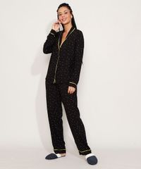Pijama-Feminino-Camisa-Estampado-Mini-Print-com-Vivo-Contrastante-Manga-Longa-Preto-2-9966953-Preto_2_3