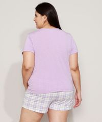 Pijama-Feminino-Plus-Size--Calma--com-Estampa-Xadrez-Manga-Curta-Lilas-9968691-Lilas_2
