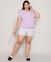 Pijama-Feminino-Plus-Size--Calma--com-Estampa-Xadrez-Manga-Curta-Lilas-9968691-Lilas_3