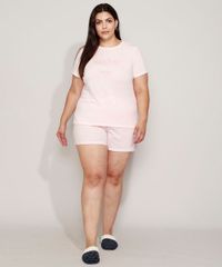 Pijama-Feminino-Plus-Size--Sono--com-Estampa-Xadrez-Vichy-Manga-Curta-Rosa-Claro-9968692-Rosa_Claro_3