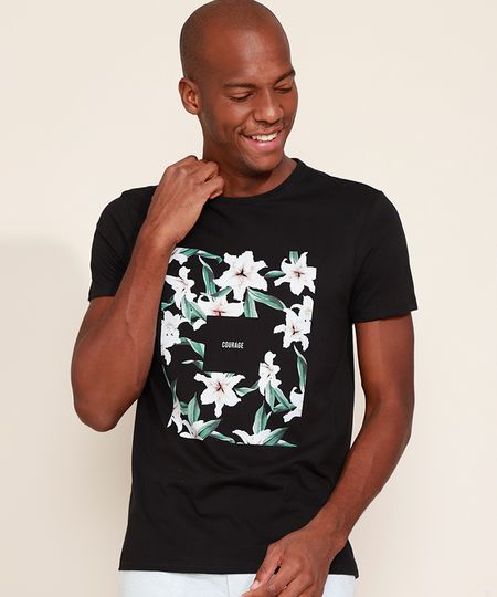 Camiseta-Masculina-Slim--Courage--Floral-Manga-Curta-Gola-Careca-Preta-9965753-Preto_1