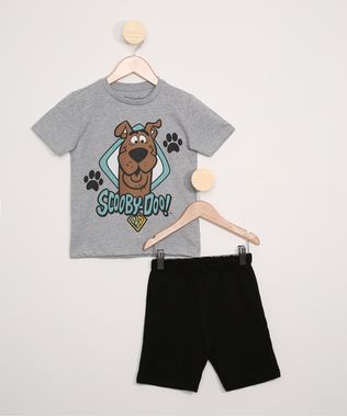 Conjunto-Infantil-de-Camiseta-Scooby-Doo-Cinza-Mescla---Bermuda-Moletom-Preta-9968186-Preto_1