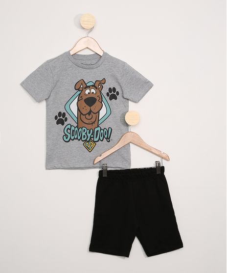 Conjunto-Infantil-de-Camiseta-Scooby-Doo-Cinza-Mescla---Bermuda-Moletom-Preta-9968186-Preto_1