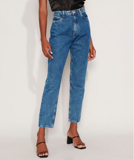 Calca-Jeans-Feminina-Mindset-Mom-Cintura-Alta-Marmorizada-Azul-Medio-9982693-Azul_Medio_1