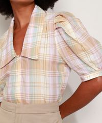 Camisa-Feminina-Mindset-Estampada-Xadrez-Manga-Bufante-Decote-Profundo-Multicor-9982698-Multicor_4