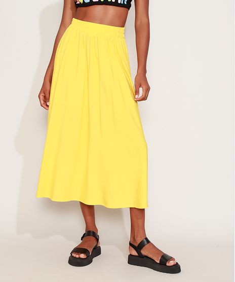 Saia-Feminina-Midi-Evase-com-Bolsos-Amarela-9978670-Amarelo_1
