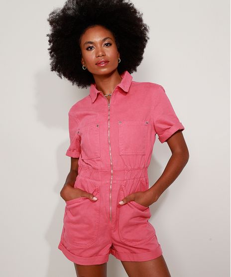 Macaquinho-de-Sarja-Feminino-com-Bolsos-e-Ziper-Manga-Curta-Rosa-9968302-Rosa_1