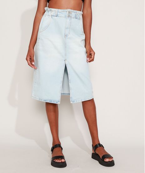 Saia-Jeans-Feminina-Midi-Clochard-com-Fenda-Azul-Claro-9972418-Azul_Claro_1