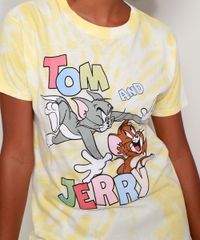Camiseta-Feminina-Tom-e-Jerry-Estampada-Tie-Dye-Manga-Curta-Decote-Redondo-Amarela-9960133-Amarelo_2