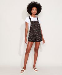 Jardineira-de-Sarja-Feminina-Relaxed-Estampada-Floral-com-Barra-Dobrada-Preta-9970913-Preto_3