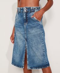 Saia-Jeans-Feminina-Midi-Clochard-Marmorizada-com-Fenda-Azul-Medio-9972417-Azul_Medio_1