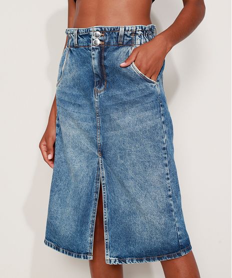 Saia-Jeans-Feminina-Midi-Clochard-Marmorizada-com-Fenda-Azul-Medio-9972417-Azul_Medio_1