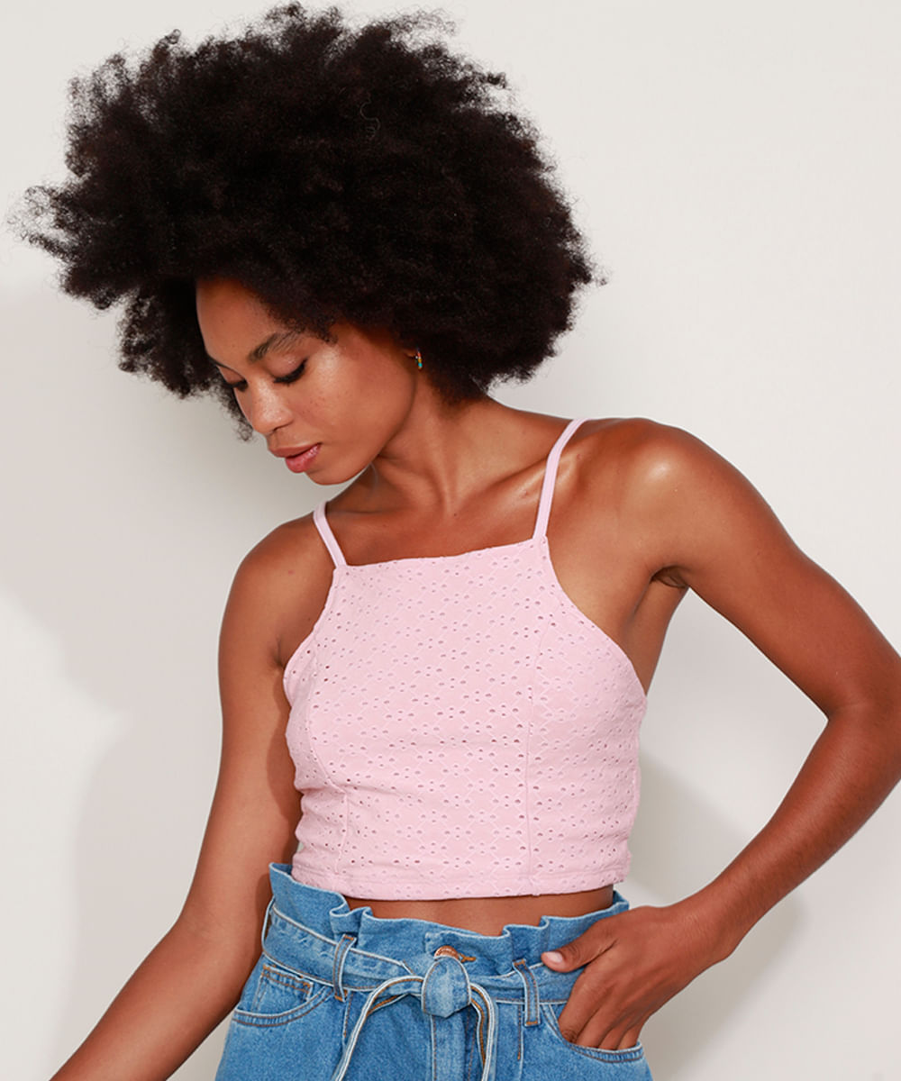 Top Cropped de Laise Feminino Halter Neck Rosê