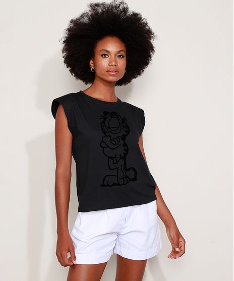 Regata-Muscle-Tee-Feminina-Garfield-Flocada-com-Ombreiras-Decote-Redondo-Preta-9968814-Preto_1