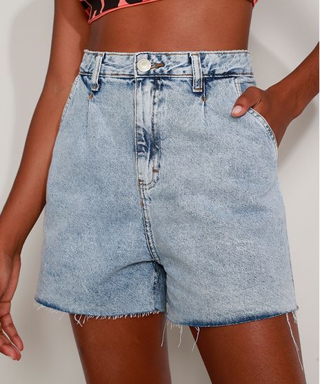 Bermuda-Jeans-Feminina-Cintura-Super-Alta-Marmorizada-com-Barra-a-Fio-Azul-Claro-9975144-Azul_Claro_1