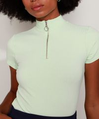 Blusa-Feminina-Canelada-com-Ziper-de-Argola-Manga-Curta-Gola-Alta-Verde-Claro-9680111-Verde_Claro_4