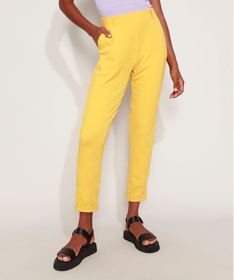 Calca-Feminina-Jogger-Cintura-Alta-com-Bolsos-Amarela-9960809-Amarelo_1