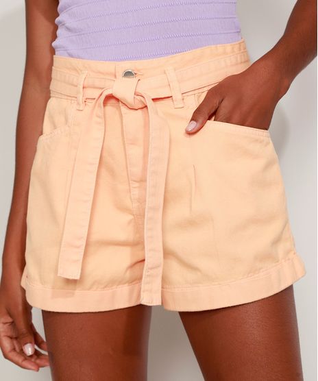 Short-de-Sarja-Feminino-Clochard-Cintura-Super-Alta-com-Faixa-para-Amarrar-Laranja-9971592-Laranja_1