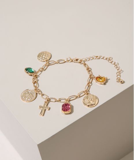 Pulseira-Feminina-com-Pingentes-de-Medalhas--Dourado-9963585-Dourado_1