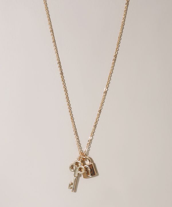 Colar Feminino com Pingente de Chave e Cadeado Dourado Único
