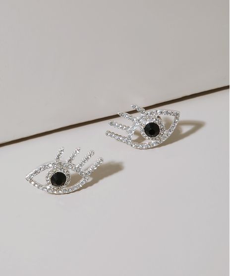 Brinco-Feminino-Formato-de-Olho-com-Strass-Prateado-9962249-Prateado_1
