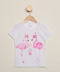 Blusa-Infantil-Flamingos-com-Glitter-Manga-Curta-Decote-Redondo-Off-White-9973540-Off_White_1