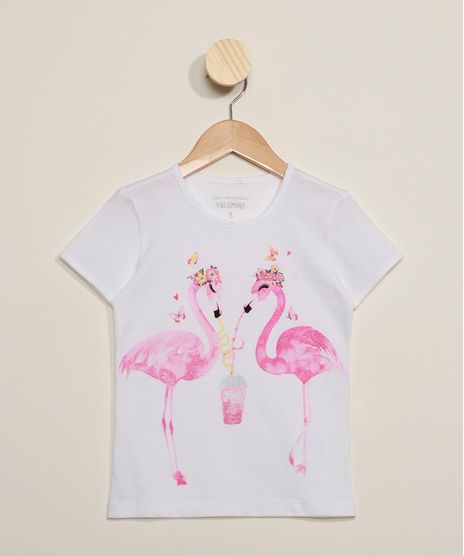 Blusa-Infantil-Flamingos-com-Glitter-Manga-Curta-Decote-Redondo-Off-White-9973540-Off_White_1