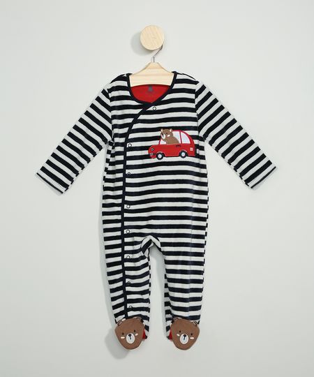 Macacão de Plush Infantil Listrado com Bordado de Carro Manga Longa Azul Marinho - 9-12 Menor preço em Macacão de Plush Infantil Listrado com Bordado de Carro Manga Longa Azul Marinho - 9-12