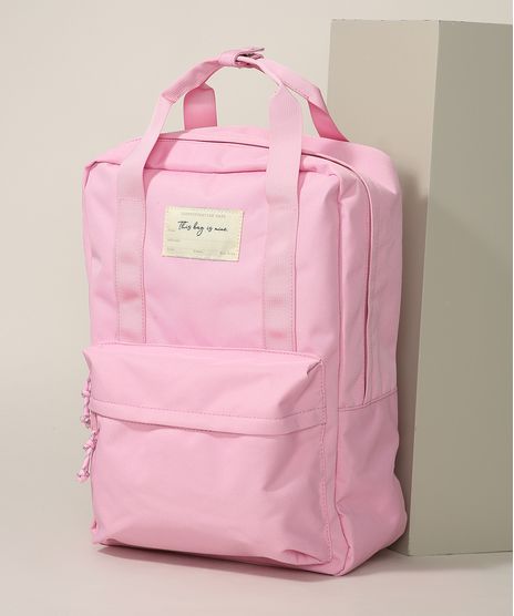 Mochila-Feminina-Grande-com-Bolso-Frontal-e-Alca-de-Mao-Rosa-9965538-Rosa_1