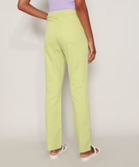 Calca-de-Sarja-Feminina-Reta-Cintura-Alta-com-Fenda-Verde-Claro-9974726-Verde_Claro_2