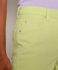 Calca-de-Sarja-Feminina-Reta-Cintura-Alta-com-Fenda-Verde-Claro-9974726-Verde_Claro_5