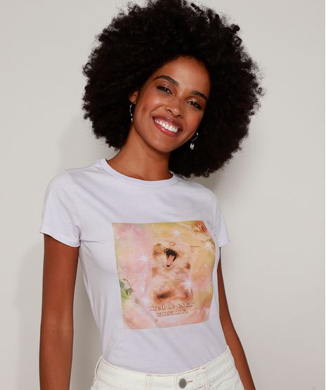 Camiseta-Feminina-Gatinho--Cansadita--Manga-Curta-Decote-Redondo-Lilas-9865465-Lilas_1