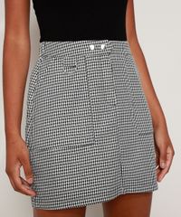 Saia-de-Jacquard-Feminina-Curta-Estampada-Pied-de-Poule-com-Argola-e-Bolsos-Preta-9887231-Preto_1