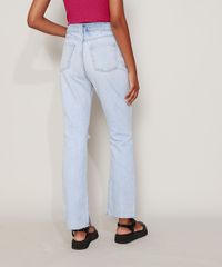 Calca-Jeans-Feminina-Reta-Cintura-Super-Alta-Destroyed-Marmorizada-com-Fenda-Azul-Claro-9971222-Azul_Claro_2