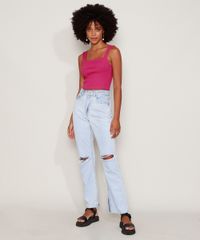 Calca-Jeans-Feminina-Reta-Cintura-Super-Alta-Destroyed-Marmorizada-com-Fenda-Azul-Claro-9971222-Azul_Claro_3