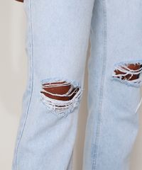 Calca-Jeans-Feminina-Reta-Cintura-Super-Alta-Destroyed-Marmorizada-com-Fenda-Azul-Claro-9971222-Azul_Claro_5