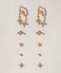 Kit-de-5-Brincos-Femininos-Pequenos-de-Estrela-Dourado-9963565-Dourado_1