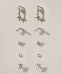 Kit-de-5-Brincos-Femininos-Pequenos-de-Estrela-Prateado-9963565-Prateado_1