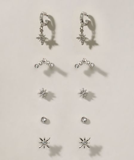 Kit-de-5-Brincos-Femininos-Pequenos-de-Estrela-Prateado-9963565-Prateado_1