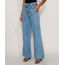 Calca-Jeans-Feminina-Wide-Pantalona-Cintura-Super-Alta-Marmorizada-com-Fenda-e-Faixa-para-Amarrar-Azul-Medio-9971819-Azul_Medio_1