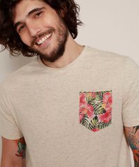 Camiseta-Masculina-com-Bolso-Estampado-Floral-Manga-Curta-Gola-Careca-Bege-Claro-9966713-Bege_Claro_6