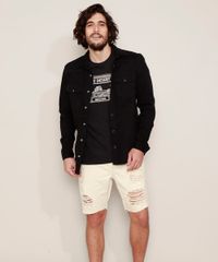 Camisa-de-Sarja-Masculina-Overshirt-Comfort-com-Bolsos-Manga-Longa-Preta-9968746-Preto_3