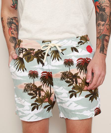 Short-de-Sarja-Masculino-Estampado-de-Ilha-com-Cordao-e-Bolsos-Azul-Claro-9970019-Azul_Claro_1